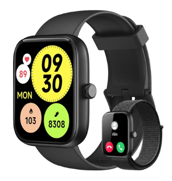 Smartwatch Relógio Inteligente, Tela HD de 1,83" Relógio Fitness com Alexa, 120 Esportes, Frequência Cardíaca e Monitoramento do Sono, IP68 à rova d'água, Compatível com Android iOS, 2 Pulseiras Preto