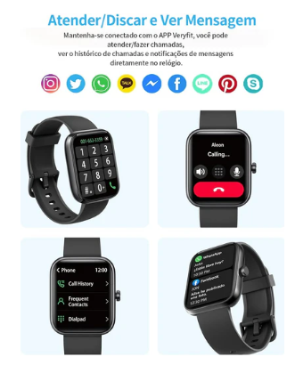 Smartwatch Relógio Inteligente, Tela HD de 1,83" Relógio Fitness com Alexa, 120 Esportes, Frequência Cardíaca e Monitoramento do Sono, IP68 à rova d'água, Compatível com Android iOS, 2 Pulseiras Preto