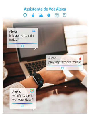 Smartwatch Relógio Inteligente, Tela HD de 1,83" Relógio Fitness com Alexa, 120 Esportes, Frequência Cardíaca e Monitoramento do Sono, IP68 à rova d'água, Compatível com Android iOS, 2 Pulseiras Preto