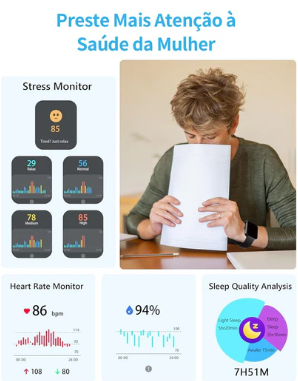 Smartwatch Relógio Inteligente, Tela HD de 1,83" Relógio Fitness com Alexa, 120 Esportes, Frequência Cardíaca e Monitoramento do Sono, IP68 à rova d'água, Compatível com Android iOS, 2 Pulseiras Preto