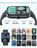 Smartwatch Relógio Inteligente, Tela HD de 1,83" Relógio Fitness com Alexa, 120 Esportes, Frequência Cardíaca e Monitoramento do Sono, IP68 à rova d'água, Compatível com Android iOS, 2 Pulseiras Preto