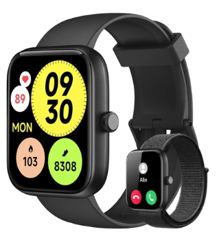 Smartwatch Relógio Inteligente, Tela HD de 1,83" Relógio Fitness com Alexa, 120 Esportes, Frequência Cardíaca e Monitoramento do Sono, IP68 à rova d'água, Compatível com Android iOS, 2 Pulseiras Preto