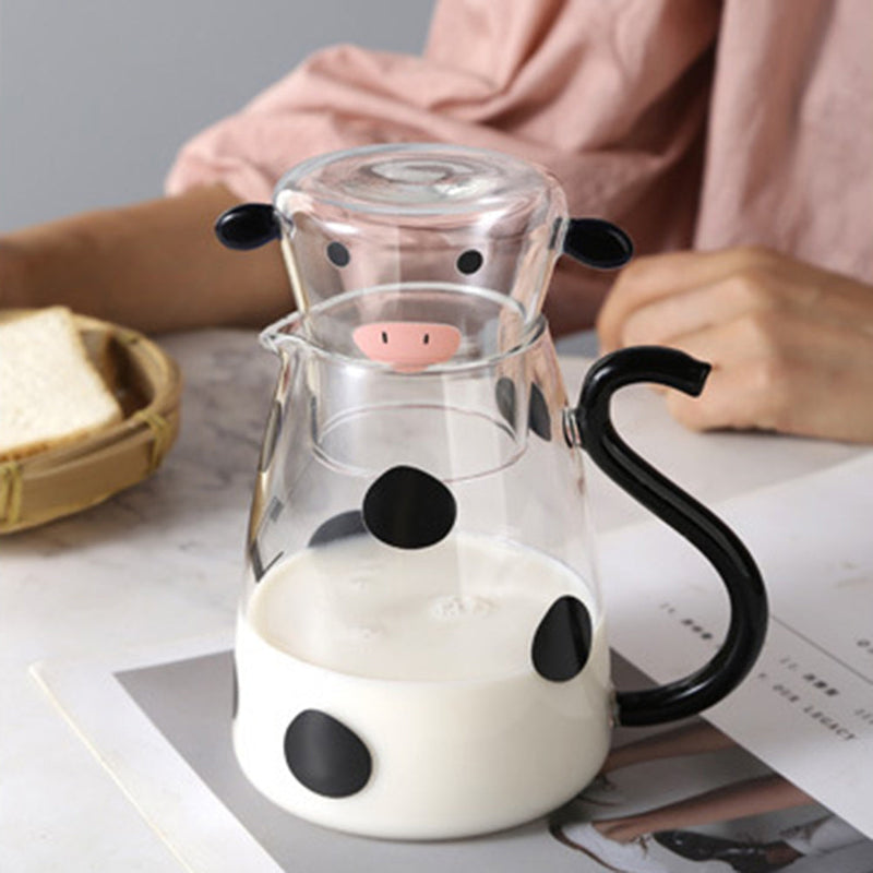 Jarra de Vidro Borossilicato com Copo Temático Vaquinha