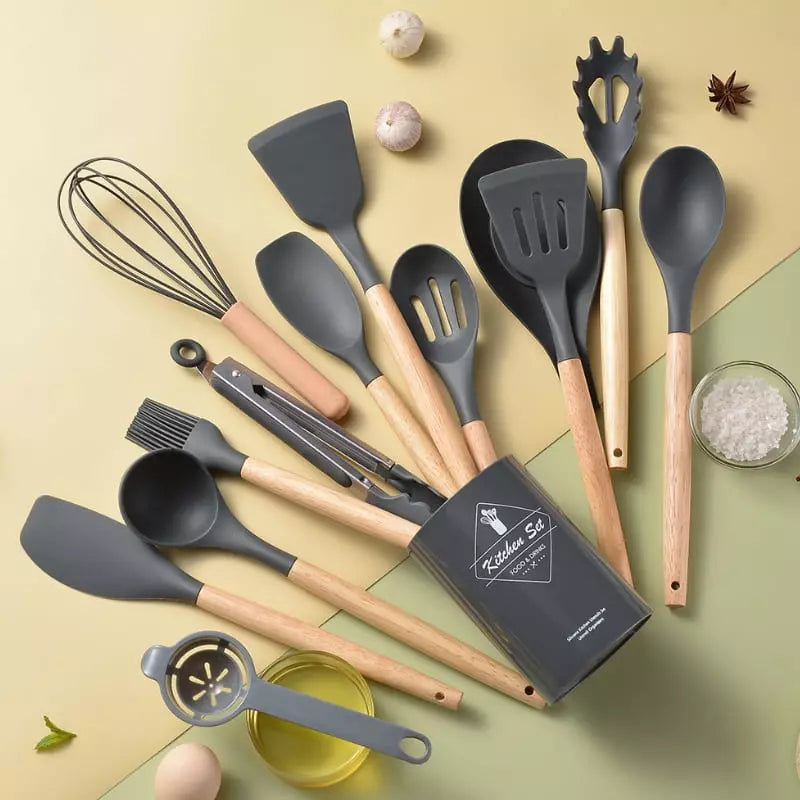 Kit de Utensílios de Cozinha de Silicone com 12 Peças