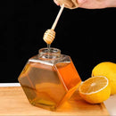 Meleira de Vidro Porta Mel com Colher e Tampa de Madeira