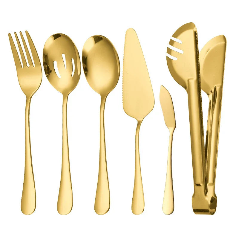 Kit Utensílios de Cozinha 6 Peças em Aço Inox Dourado e Prata