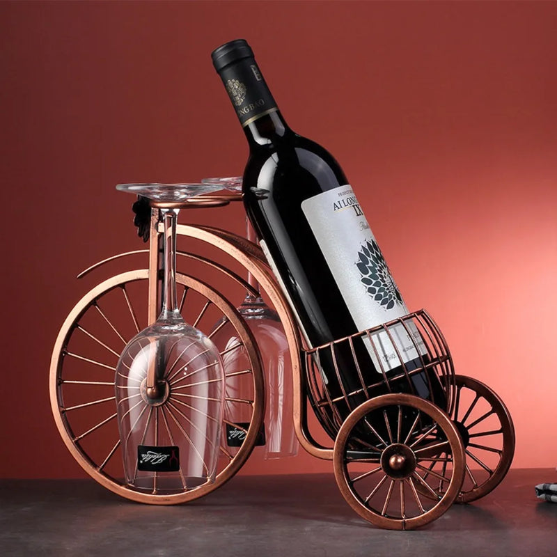 Suporte de Vinho Decorativo Metal Formato Bicicleta Design Retro Cobre